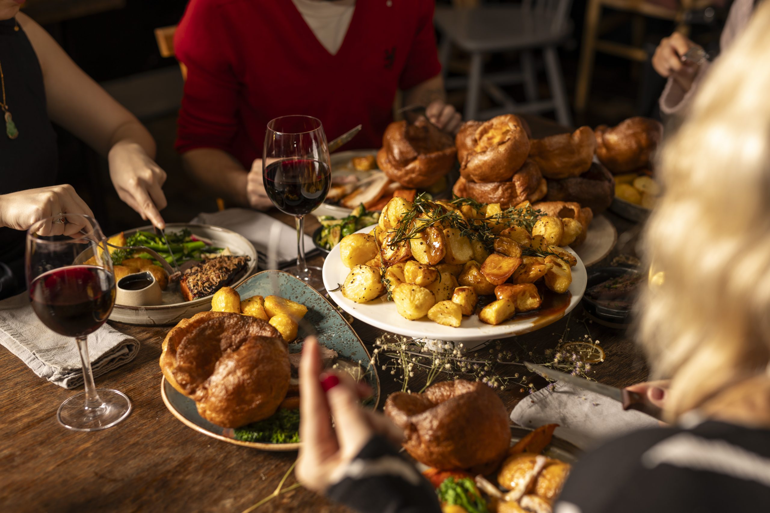 full table of Sunday roasts